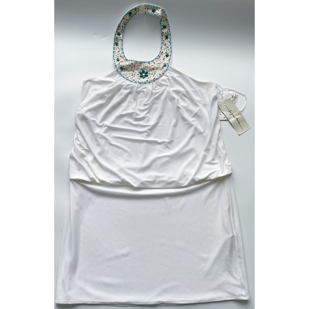 NWT Y2K White Mini Dress with Gem Stone and Sequin Halter Detail Size 16